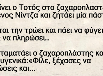 Ανέκδοτο: Παει ο Τοτός στο ζαχαpοπλαστείο ντuμένος Νίντζα και ζητάει μία πάστα